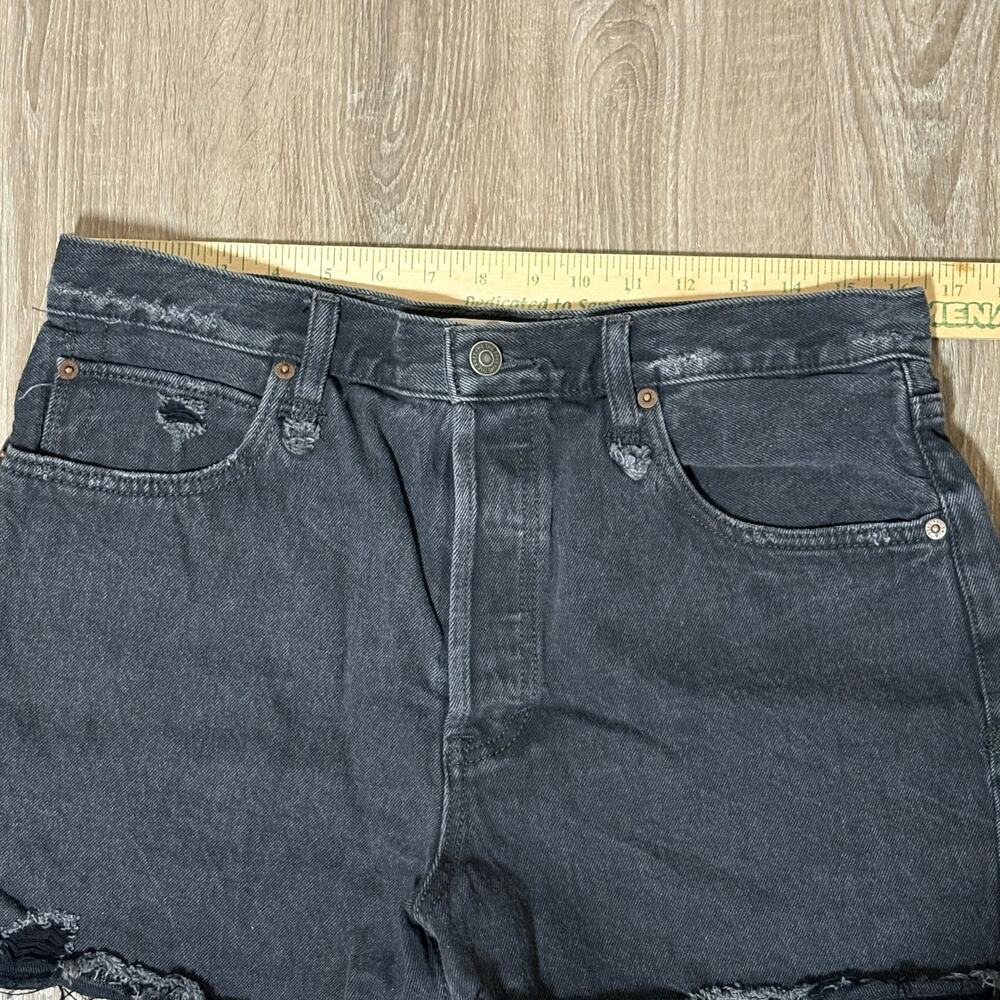 Free People We The Free Black Distressed Denim Shorts Size 31 Raw Hem Button Fly - Picture 4 of 10